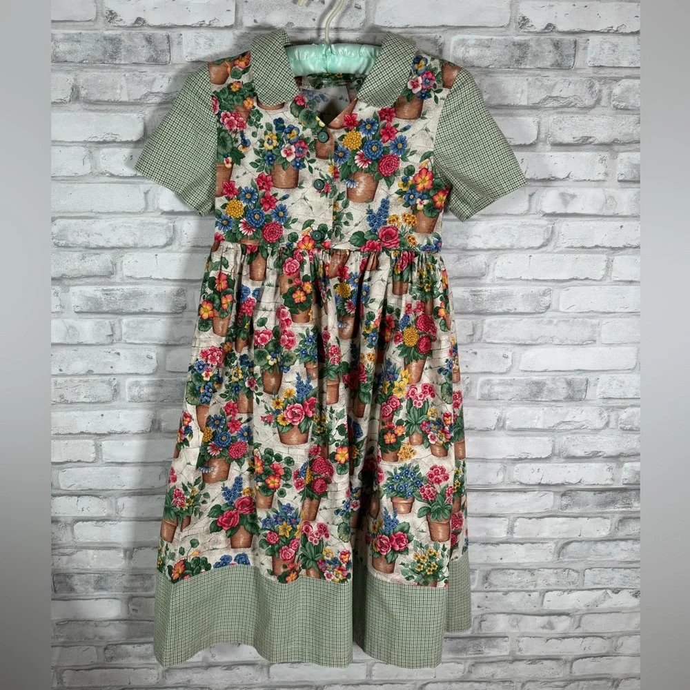 Children’s Garden Floral Print Green Cotton Dress